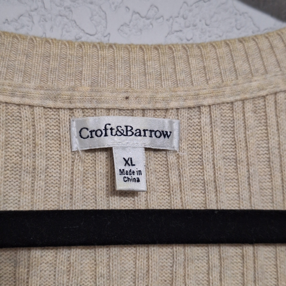 Croft & Barrow Luxe Ribbed Knit Cardigan Beige XL Minimalist Capsule Top - Picture 4 of 6